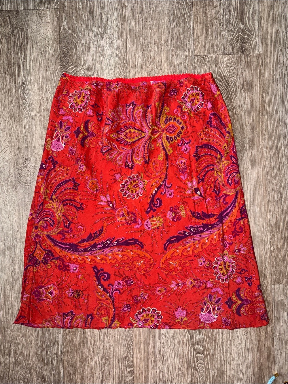 Ny & co vintage silk paisley skirt large career y2k whisky fairy red - Picture 5 of 5